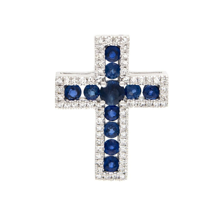 14K White Gold Cross Round Stones Pendant