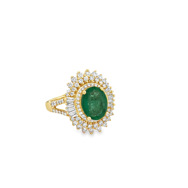 14K 1.00 CT Diamonds + Emerald 2.85 Ct Princess Diana Inspired Ring