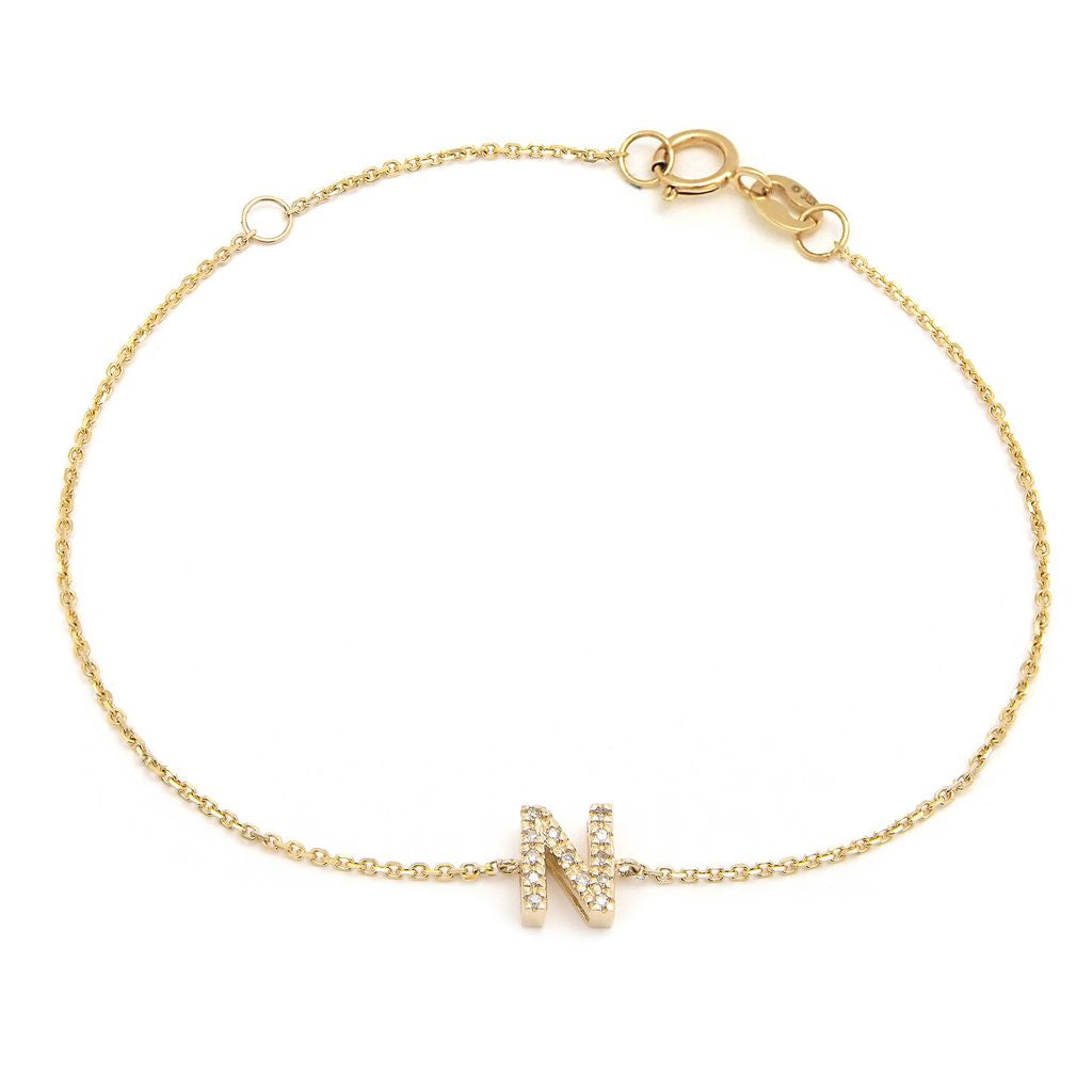 14K Initial Single Prong Diamond Bracelet