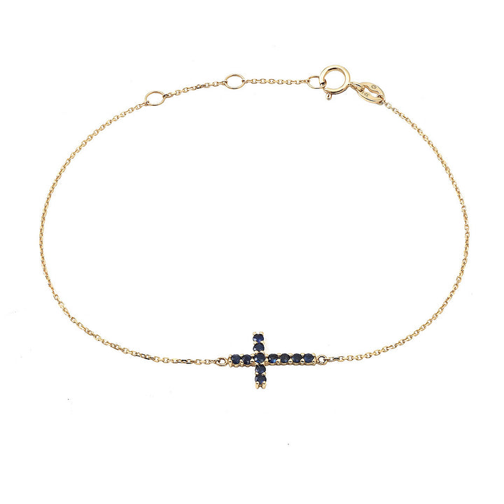 14K Yellow Gold Cross Round Prong Bracelet