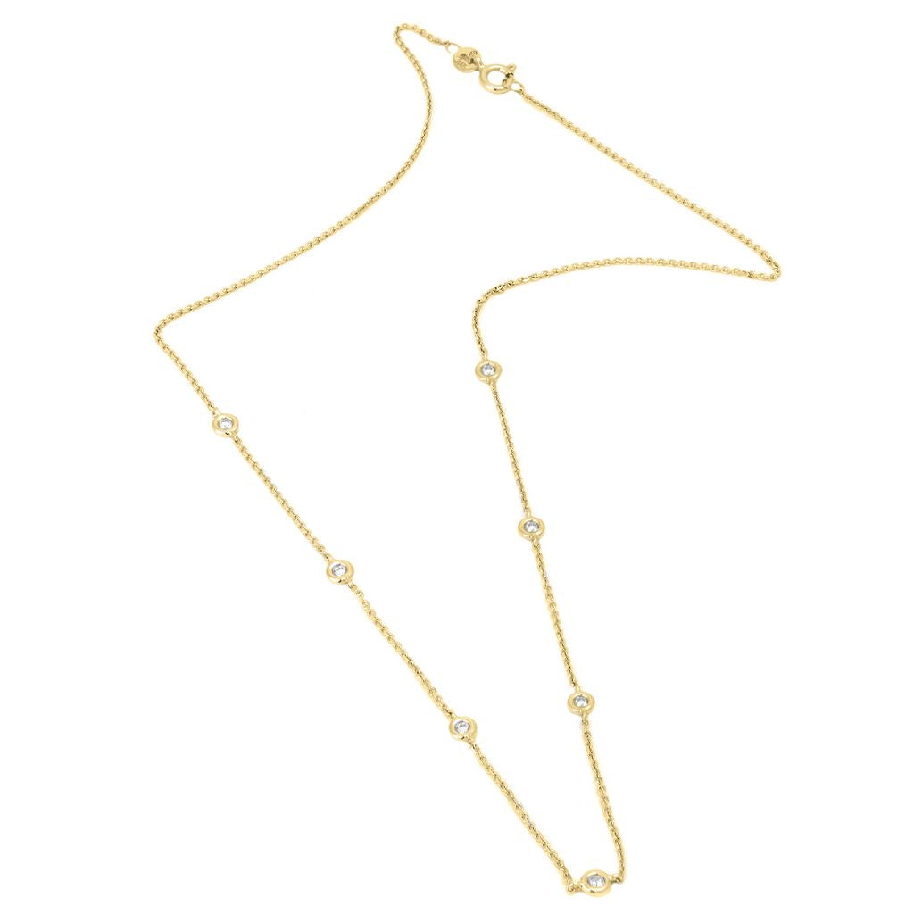 Yellow Gold Diamond By The Yard Round Bezel Diamond Necklace