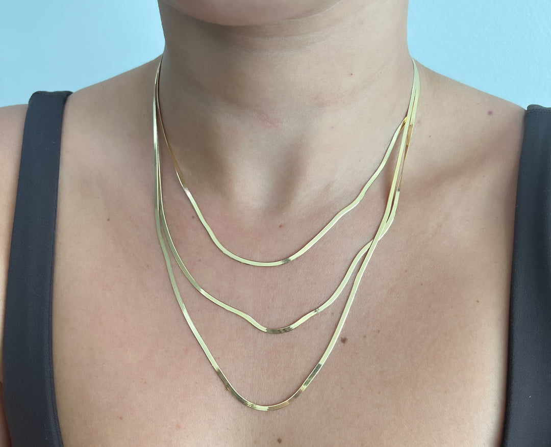 Annie 2mm 14K Gold Herringbone snake Necklace Chain