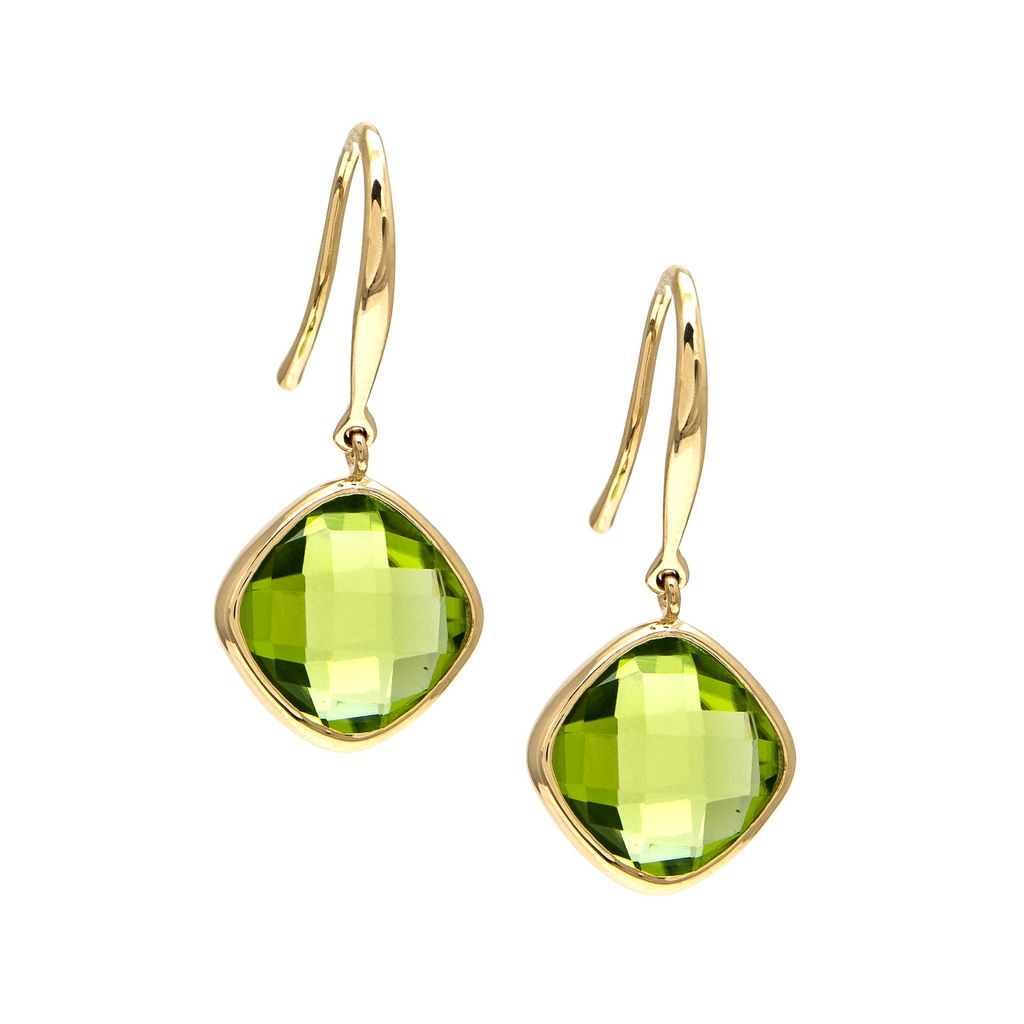 14K Yellow Gold Cushion Bezel Peridot Earrings