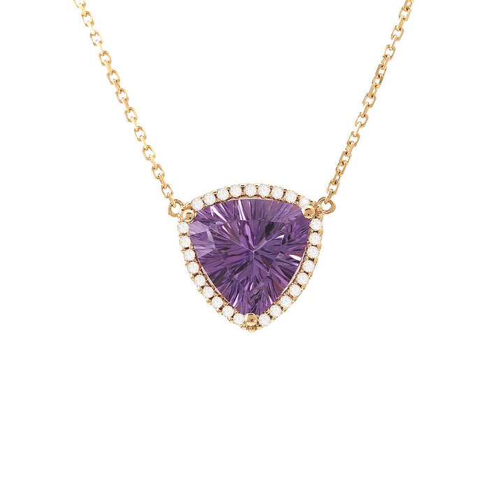 14K Yellow Gold Trillion Prong Amethyst Necklace