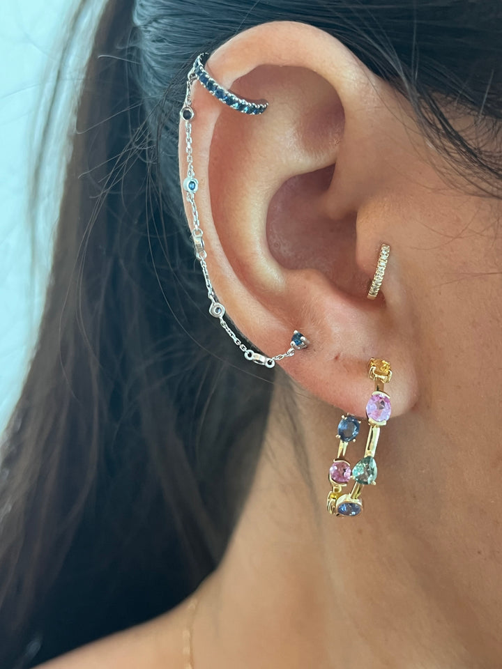 14K Multi Gem Hoops Rainbow Earring