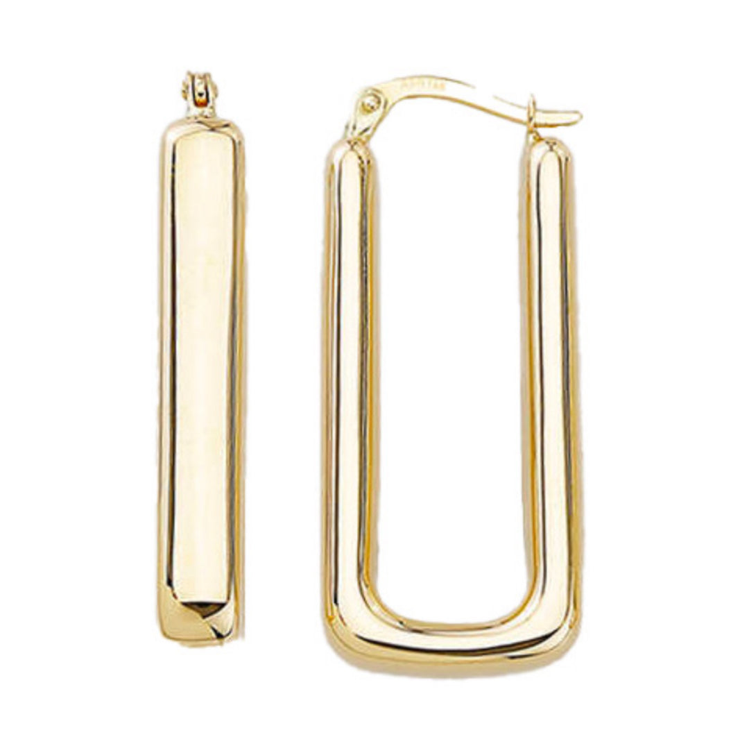 14K Yellow Gold Rectangular Hoops Argollas Earrings