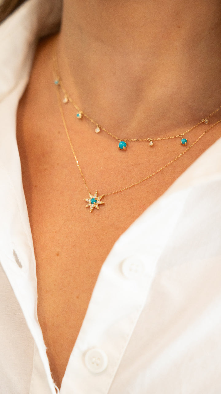 14K Diamond Turquesa Destellos (Star Burst ) Necklace