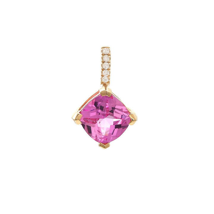 14K Cushion Prong Diamond and Pink Quartz (Pendant)