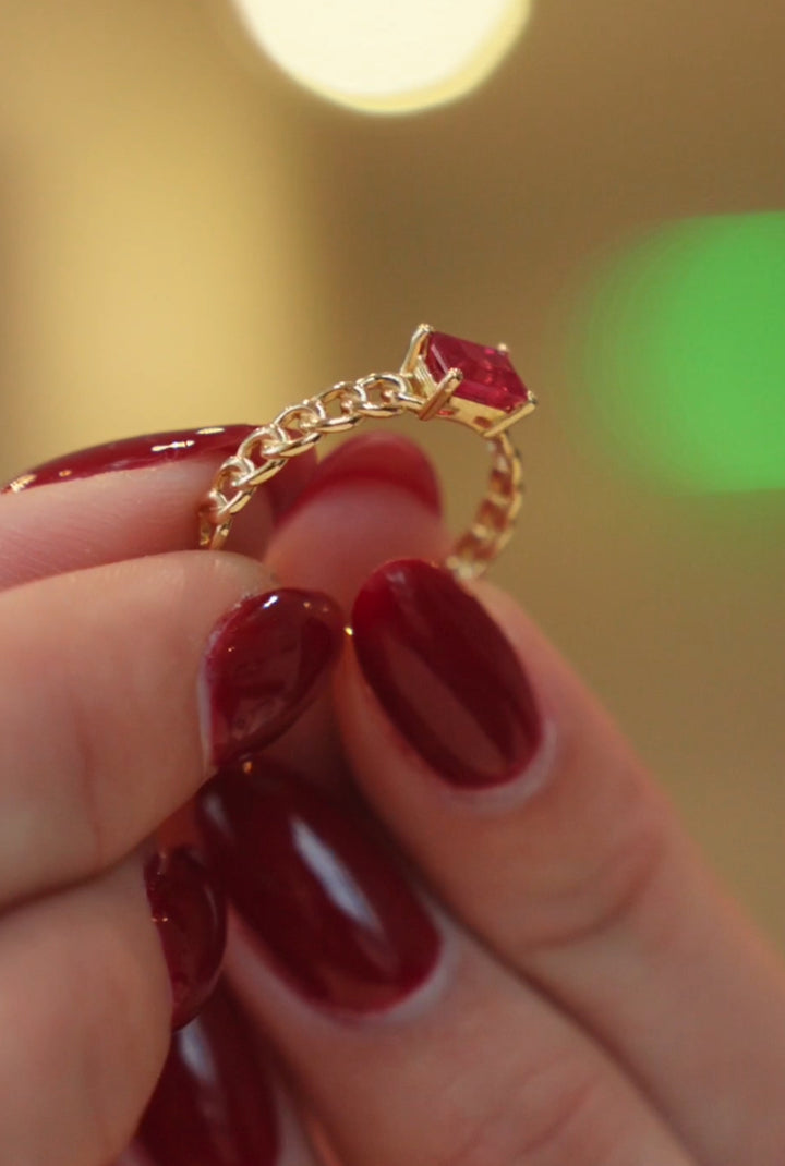 18k Gold Chain + Ruby Ring