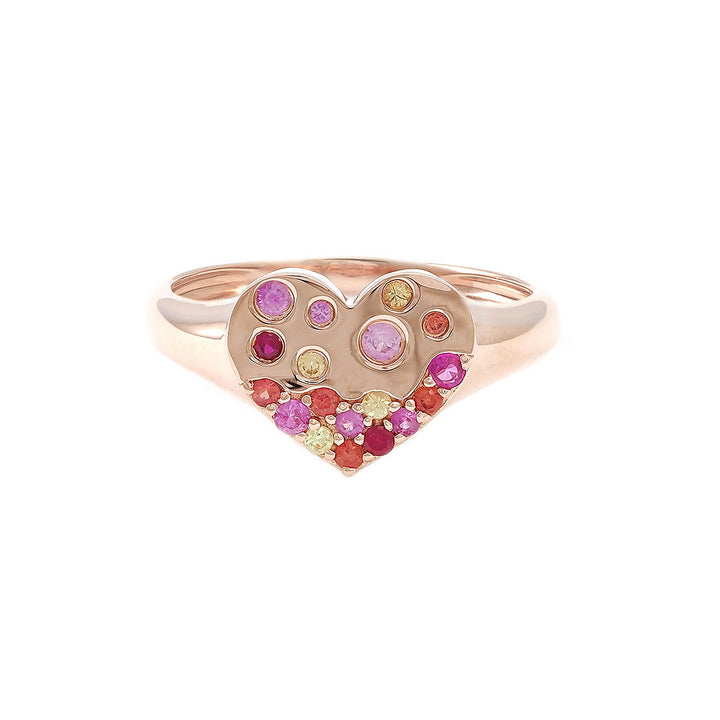 Rose Gold Heart Round Bezel Multi Gem Sapphire Rainbow Ring