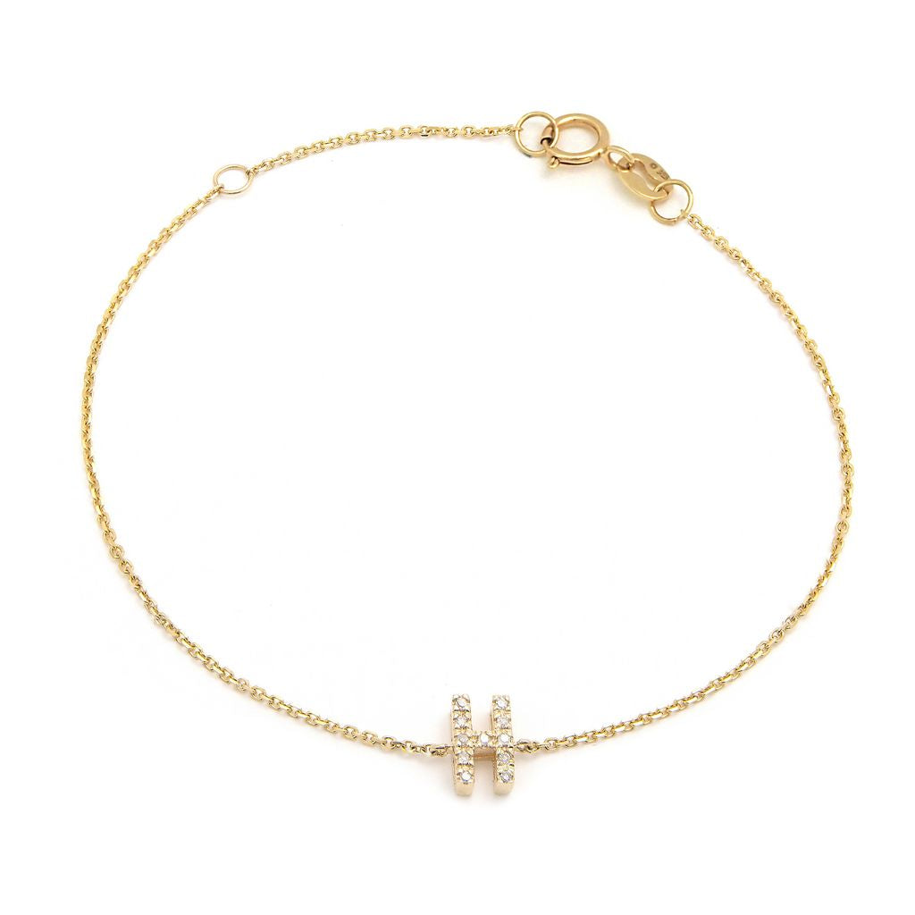 14K Initial Single Prong Diamond Bracelet