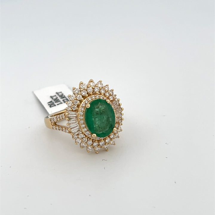 14K 1.00 CT Diamonds + Emerald 2.85 Ct Princess Diana Inspired Ring