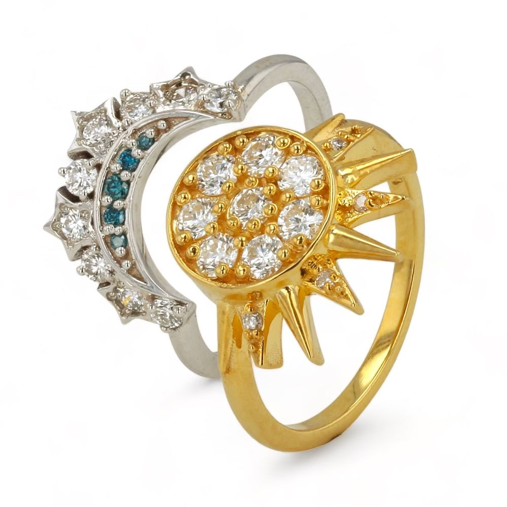 14K Gold Sun and Moon Diamond Ring