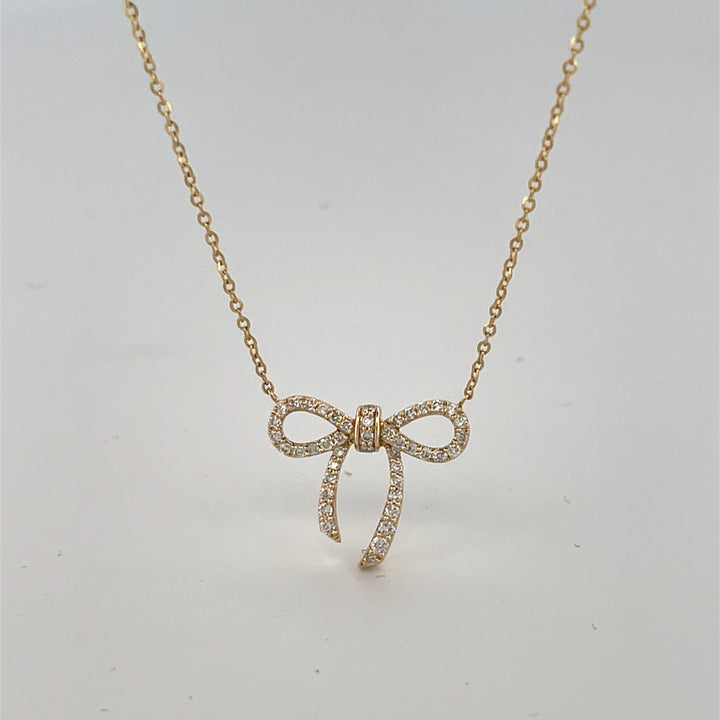 14K Gold 0.25 ct Diamond Lazos Bow Necklace