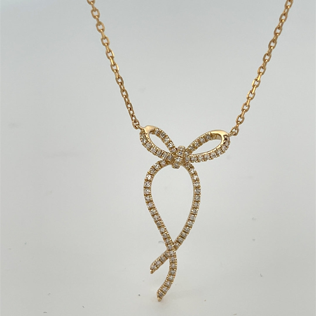 14K Gold 0.25 ct Diamond Lazos Bow Necklace