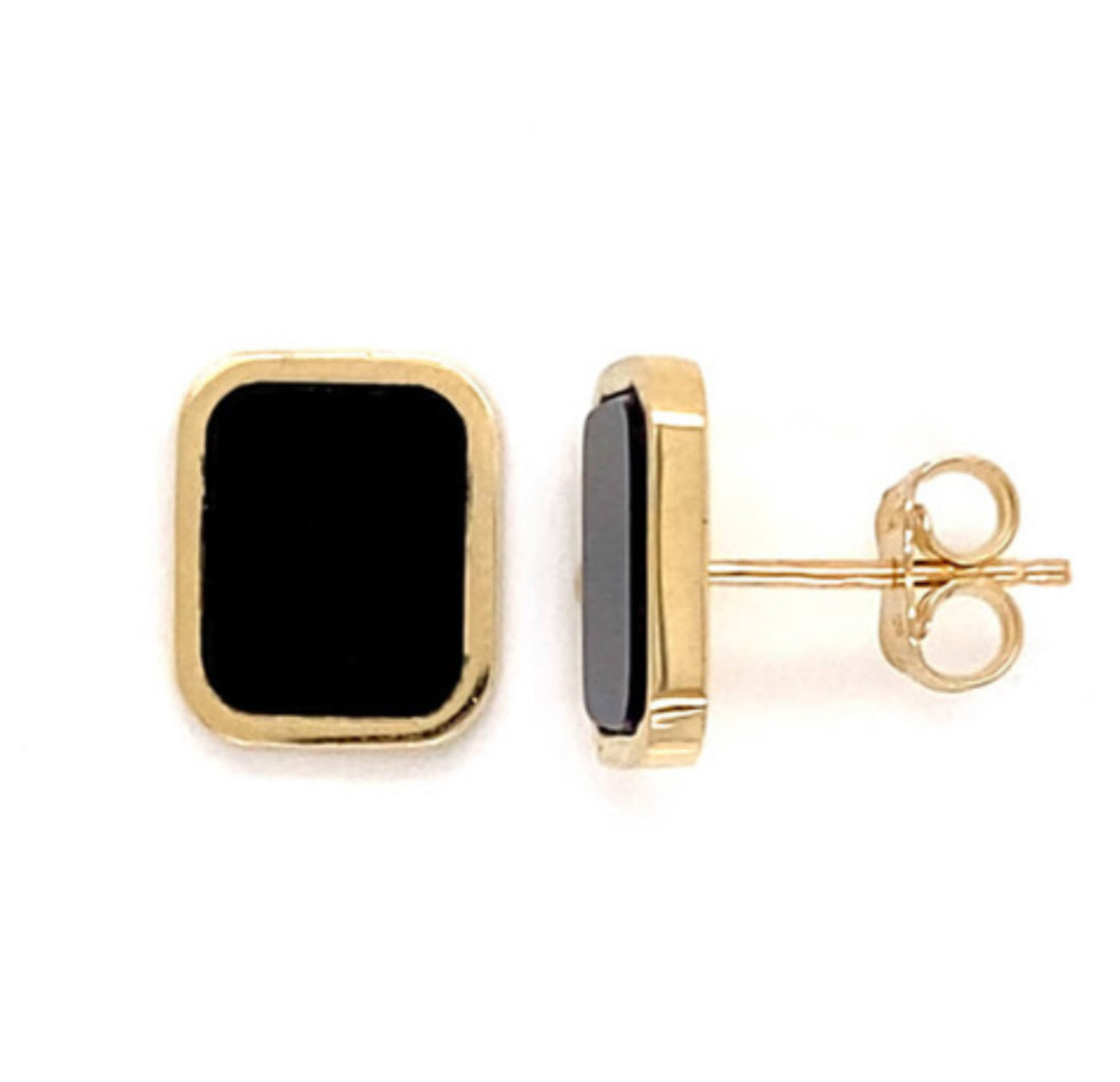 14K Onyx Square Earrings