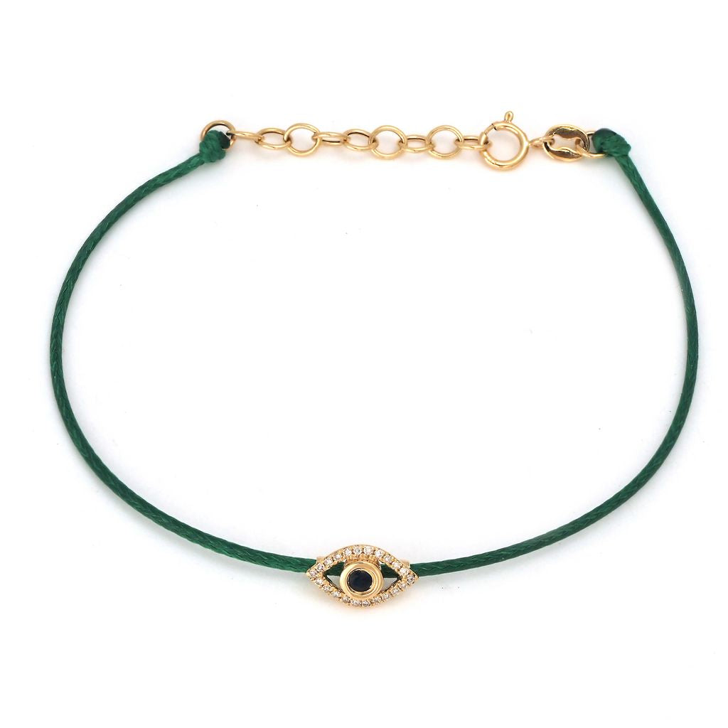 Yellow Gold Evil Eye Round Bezel Diamond cordon Bracelet