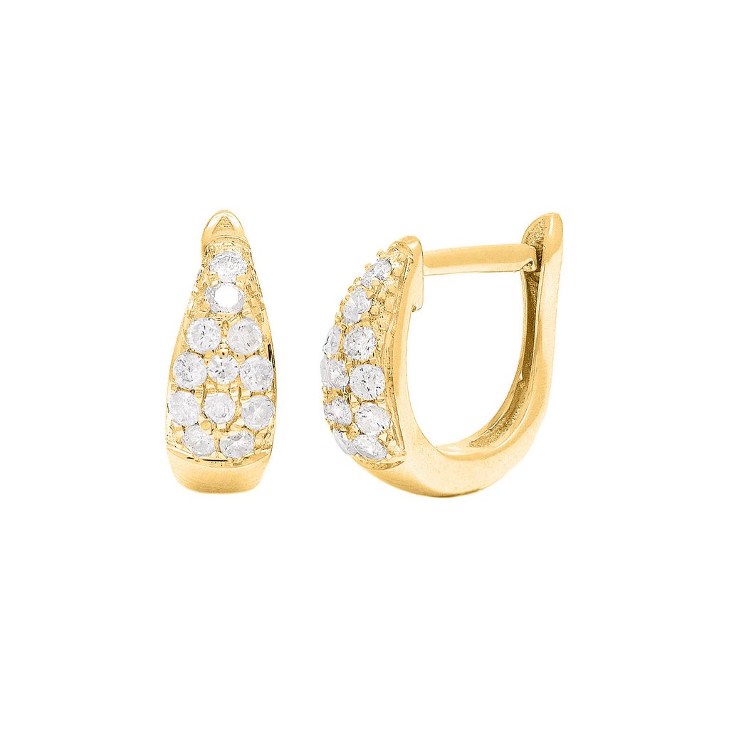 14K Hoop Round Micro Pave Diamond Earrings