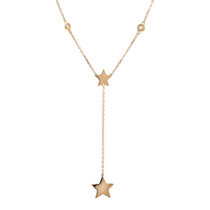 14K Yellow Gold Star Round Bezel Diamond Necklace