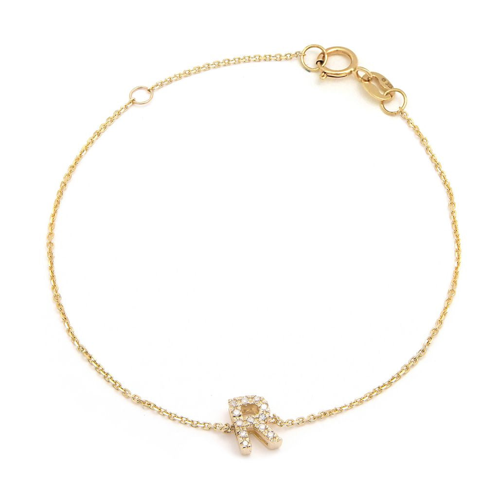 14K Initial Single Prong Diamond Bracelet