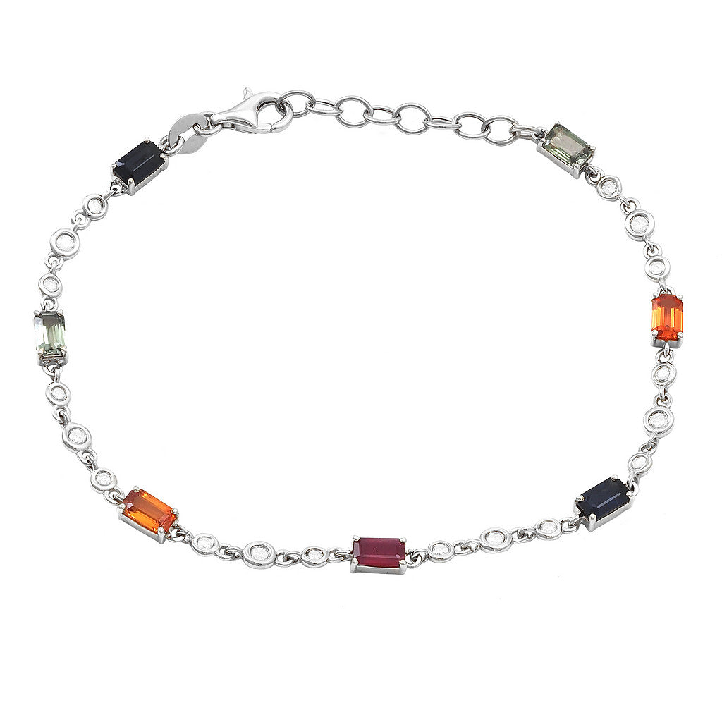 14K Retangular Prong Multi-Gem Bracelet