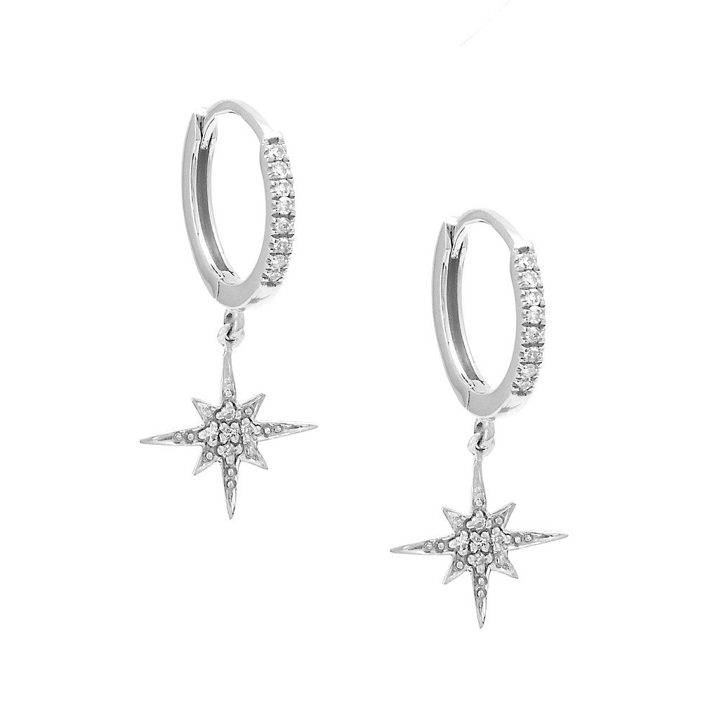 14K Diamond Mini Hoop Earring With Charm Destellos (Star Burst)