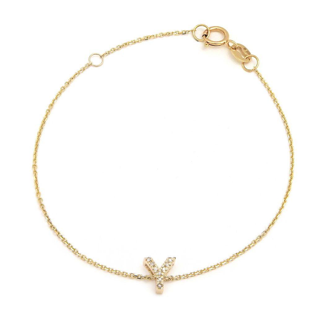 14K Initial Single Prong Diamond Bracelet