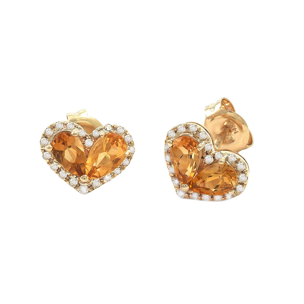 Diamond + Citrine Heart Shape Earrings