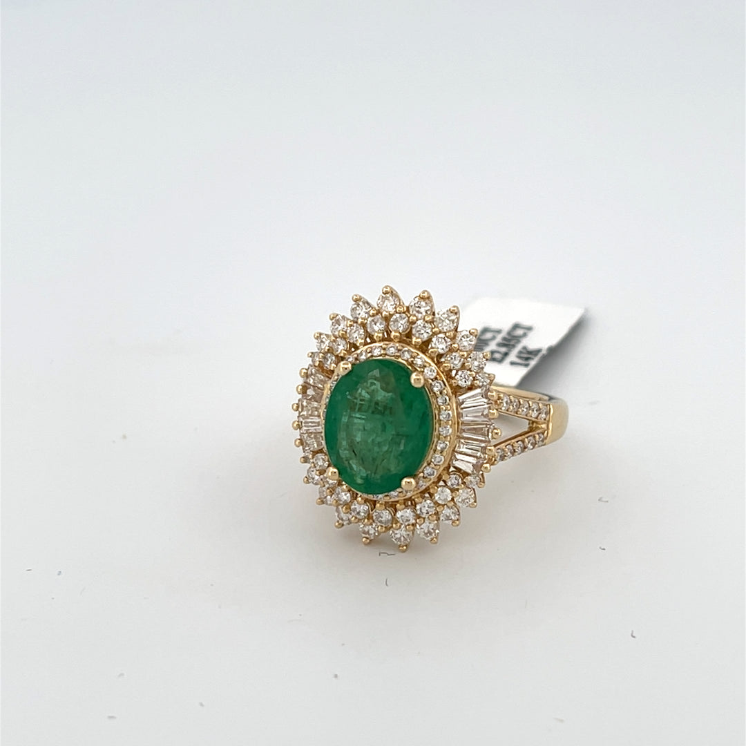 14K 1.00 CT Diamonds + Emerald 2.85 Ct Princess Diana Inspired Ring