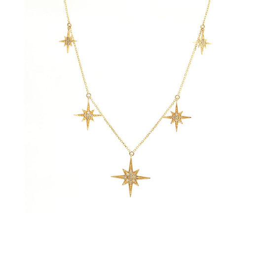 14K Micro Pave Diamond 5 Destellos Necklace (Star Burst)