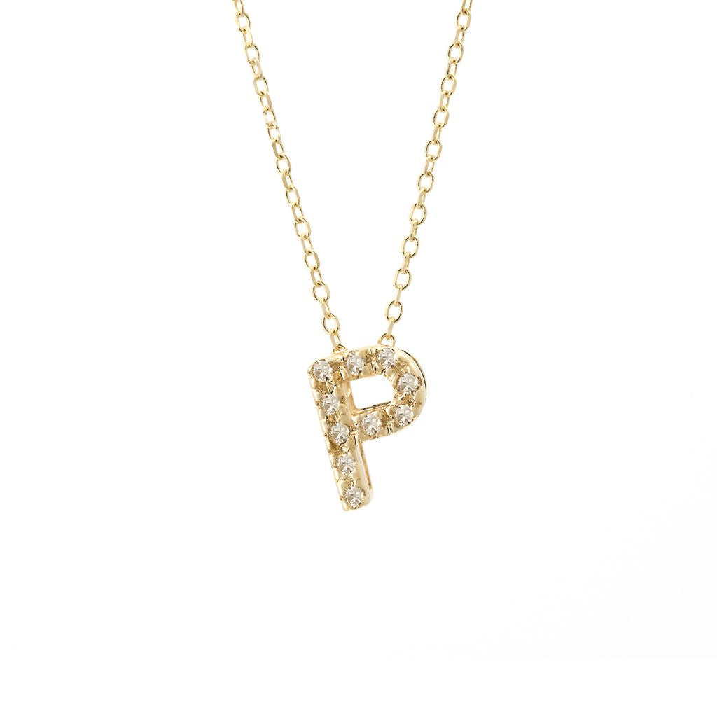 Micro Pave Diamond 0.07ct  7mm Initial Letters Necklace