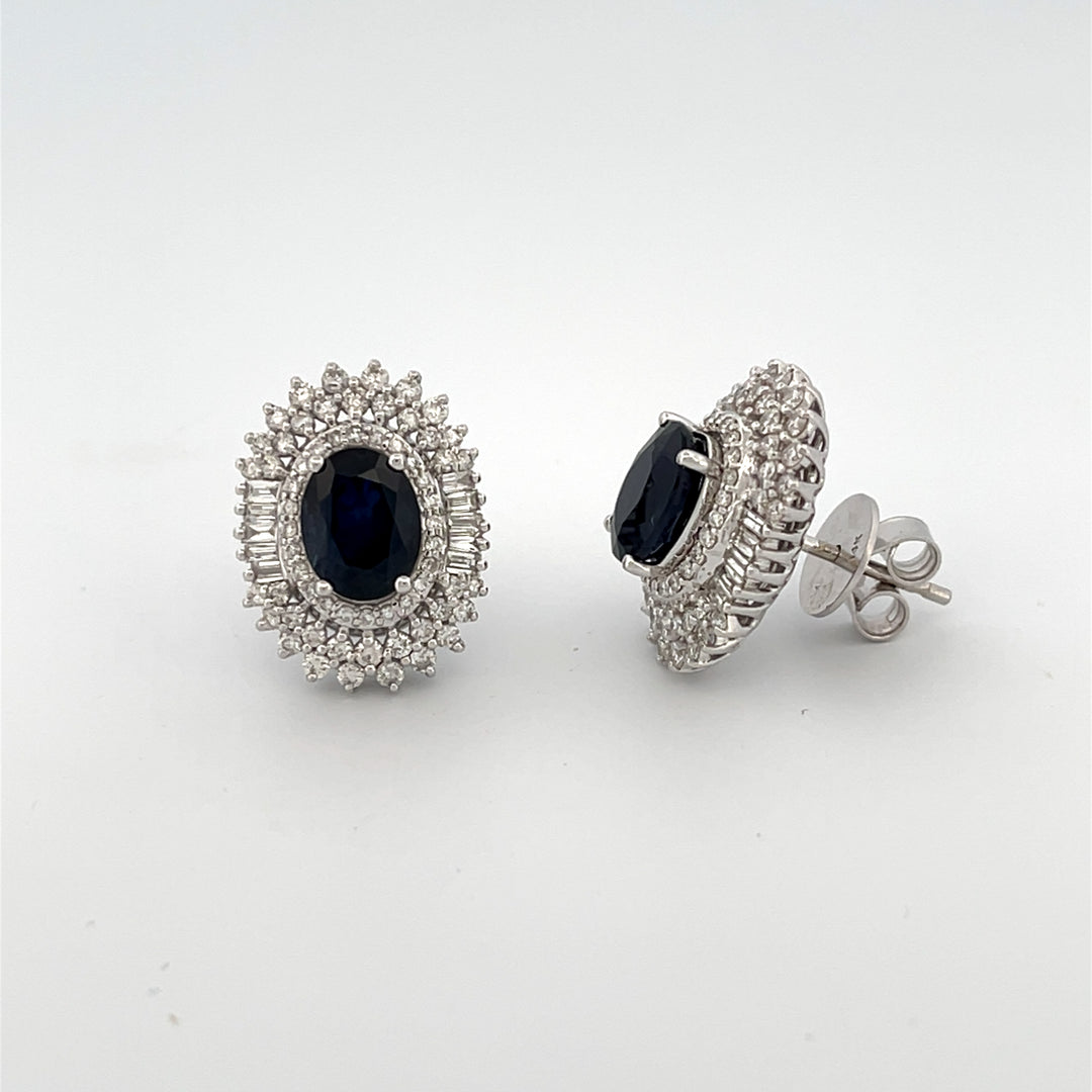 14K 1.10 ct diamond 2.80 ct Sapphire Earrings Diana Inspired