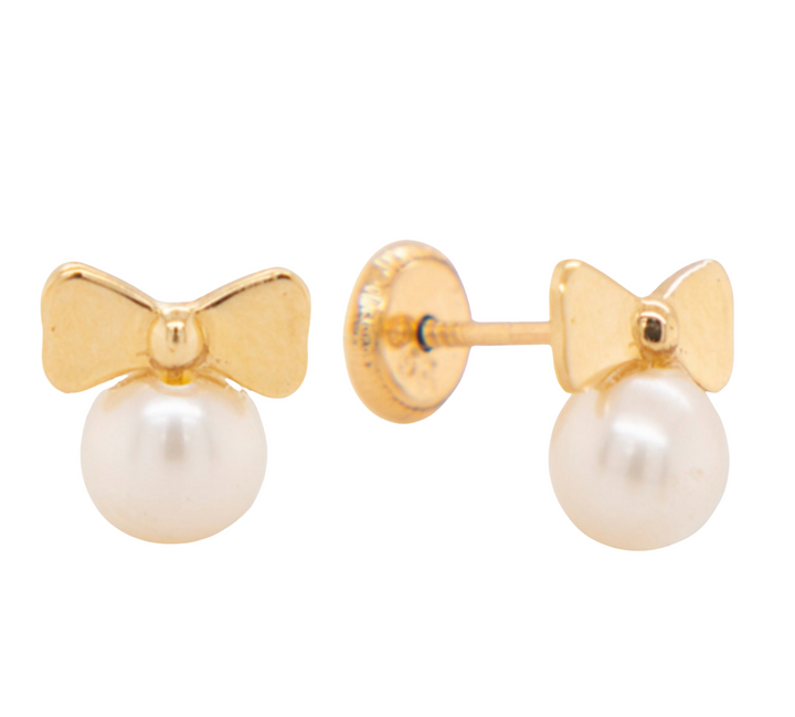 14K Lazo + Perla Earring screw back