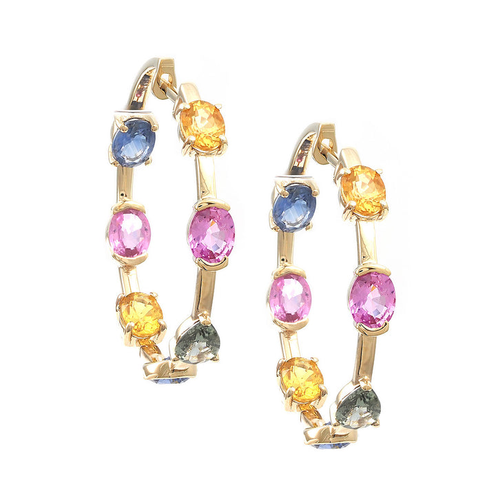 14K Multi Gem Hoops Rainbow Earring