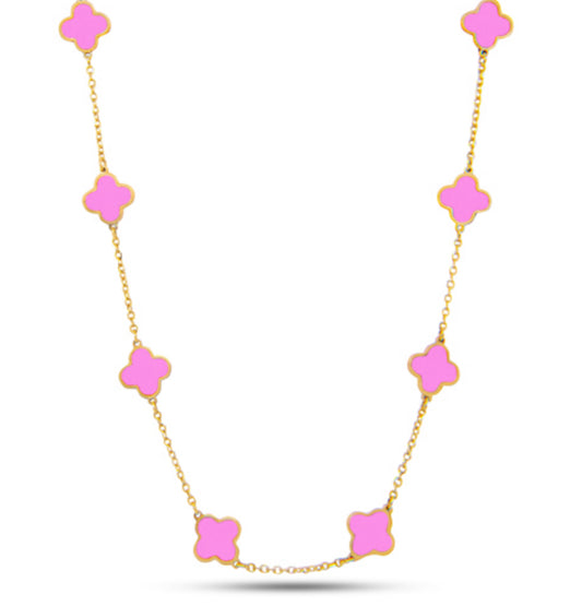 14k Gold Synthetic Pink Necklace (9 Trebol)