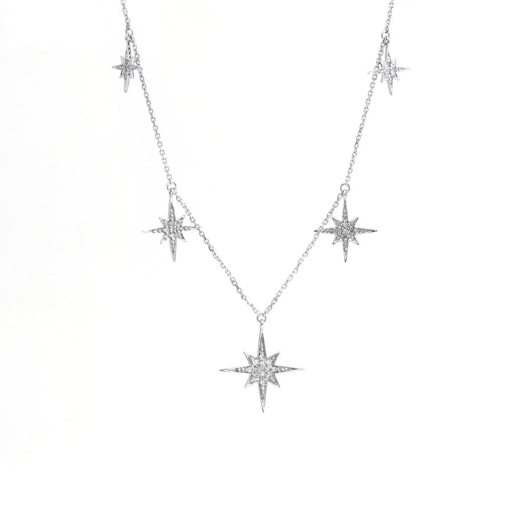 14K Micro Pave Diamond 5 Destellos Necklace (Star Burst)