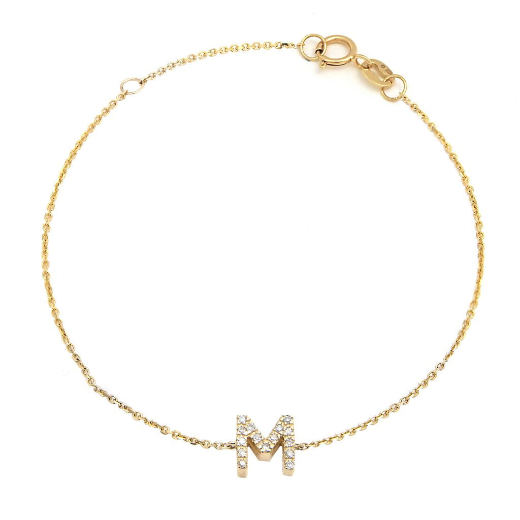 14K Initial Single Prong Diamond Bracelet