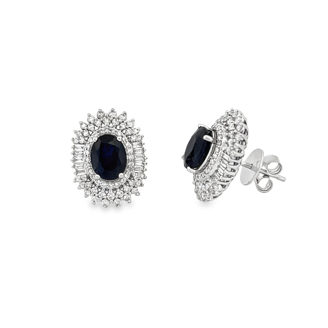 14K 1.10 ct diamond 2.80 ct Sapphire Earrings Diana Inspired