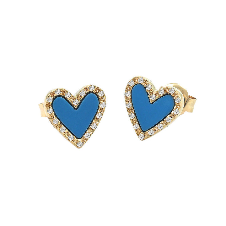 14K Turquesa And Diamond Heart Shape Earring