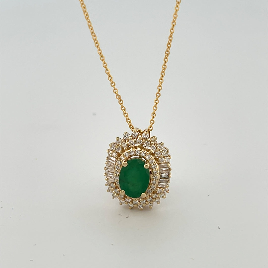 14K yellow gold 0.55 ct Emerald 1.25 ct  Necklace