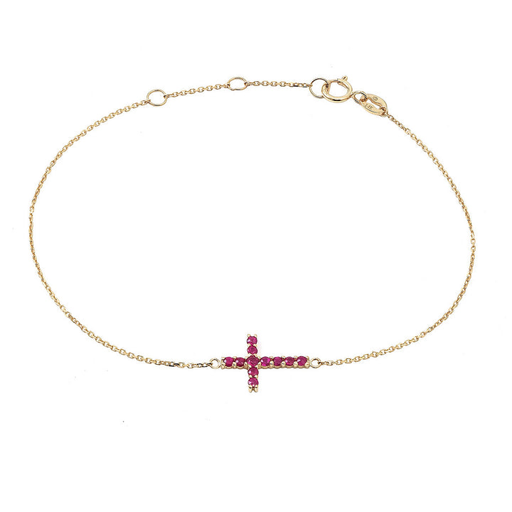 14K Yellow Gold Cross Round Prong Bracelet