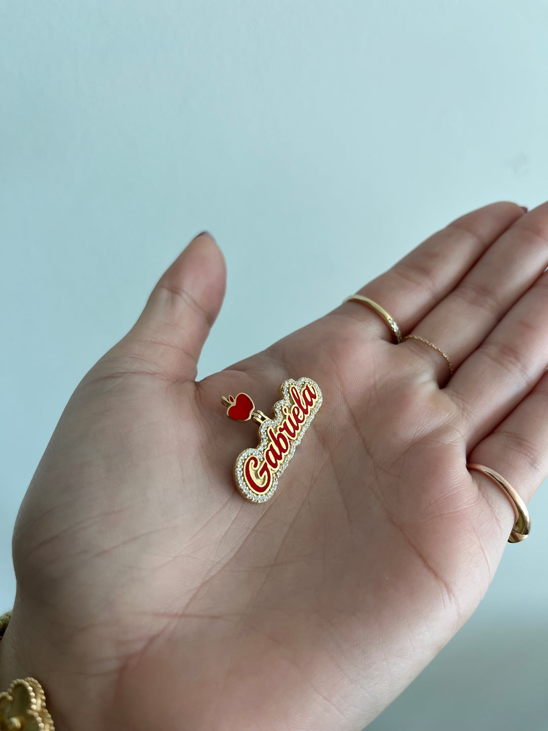 14K Solid Gold Enamel And Diamonds Custom Name Pendant