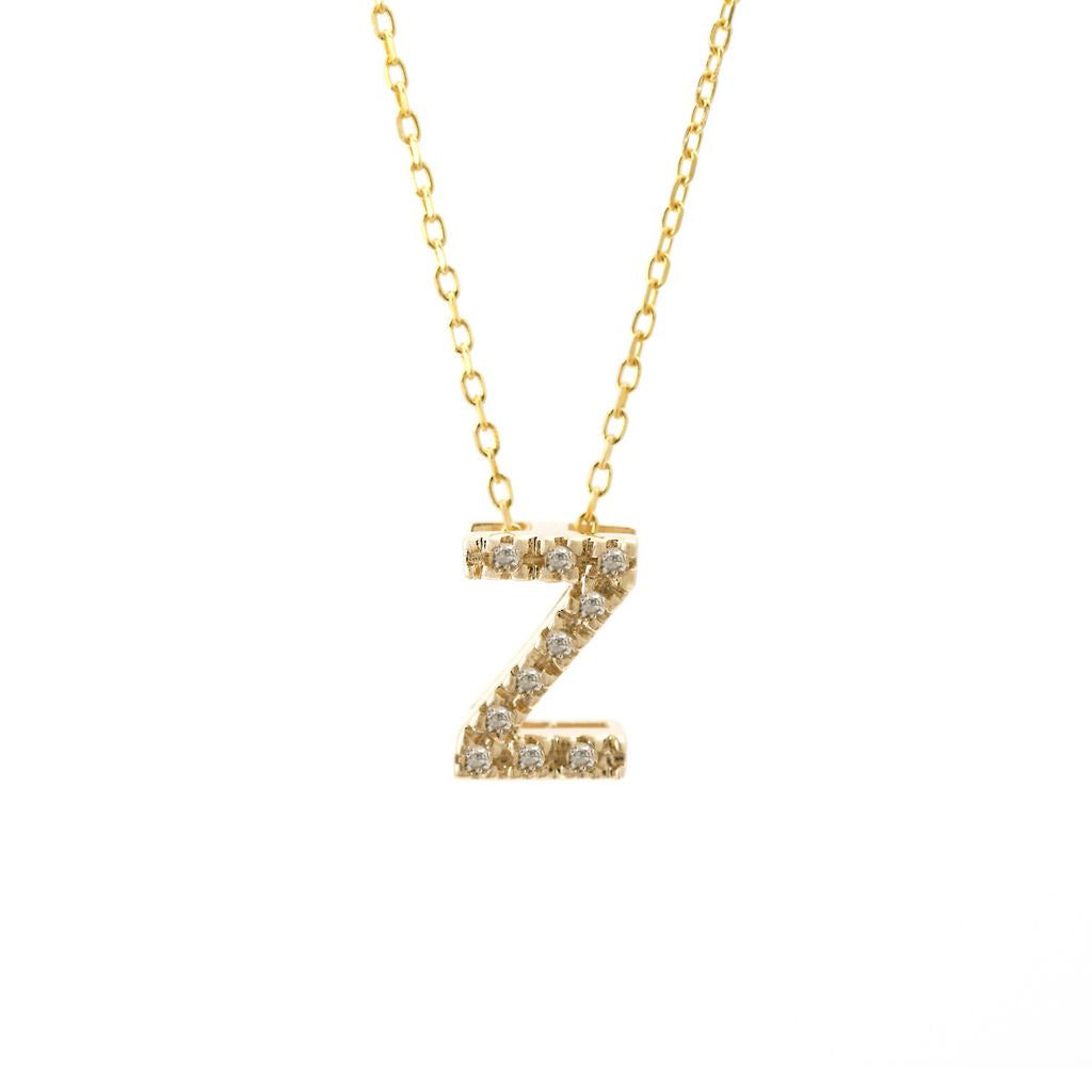 Micro Pave Diamond 0.07ct  7mm Initial Letters Necklace