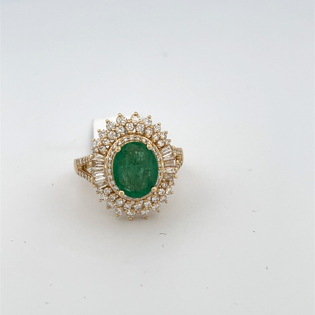 14K 1.00 CT Diamonds + Emerald 2.85 Ct Princess Diana Inspired Ring