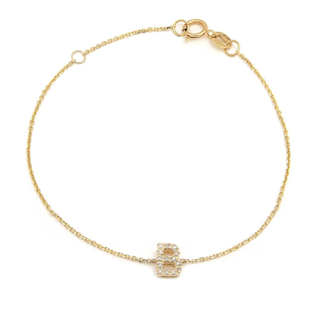 14K Initial Single Prong Diamond Bracelet