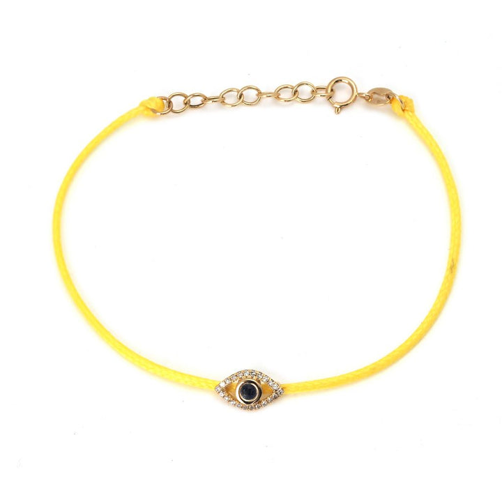 Yellow Gold Evil Eye Round Bezel Diamond cordon Bracelet