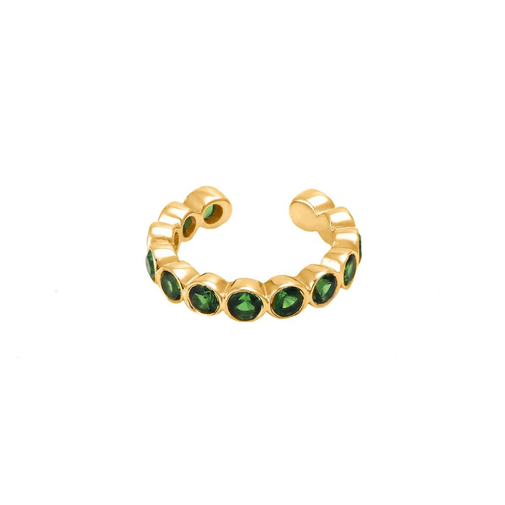 Round Bezel Green Garnet Earring Ear Cuff