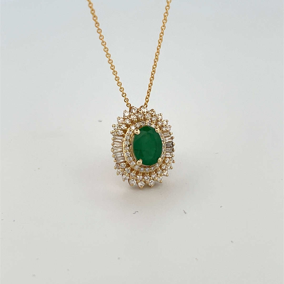 14K yellow gold 0.55 ct Emerald 1.25 ct  Necklace