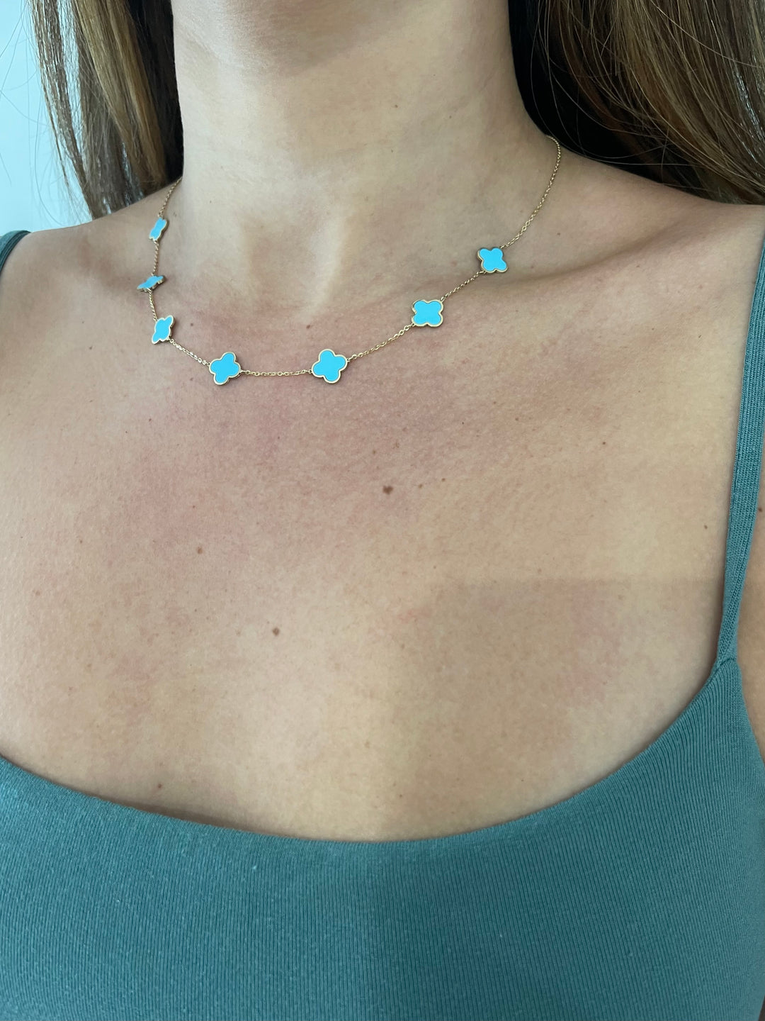 14k Gold Turquoise Necklace (7 Trebol)