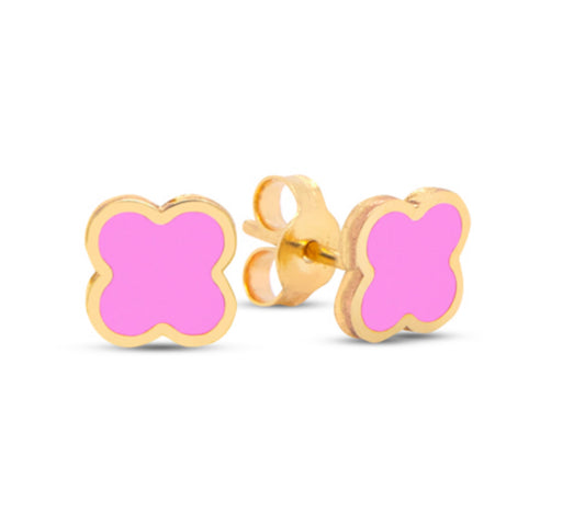 14k Gold Synthetic Pink 5mm Earrings
